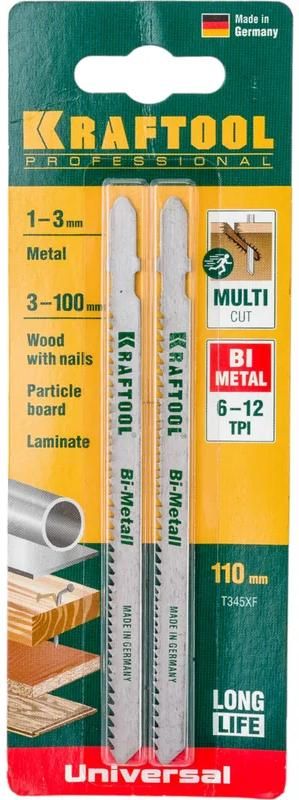 Полотно универсальное для лобзика 132/110 мм T345XF Kraftool 159505-U, биметалл, 2 шт - фото