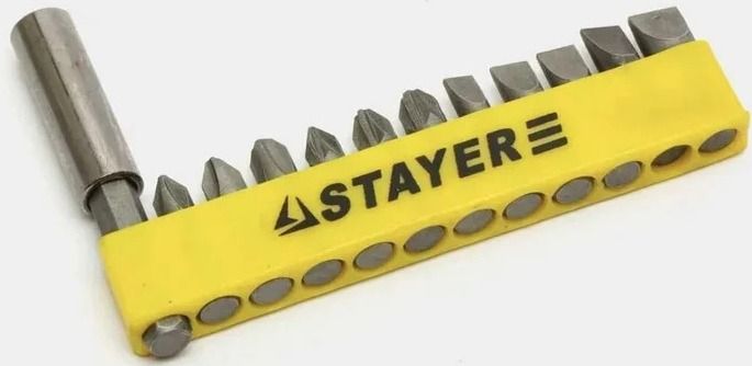 Набор бит 25 мм с магнитным адаптером Stayer Master 2609-H12-z01, сталь Cr-V, 12 предметов в держателе - фото