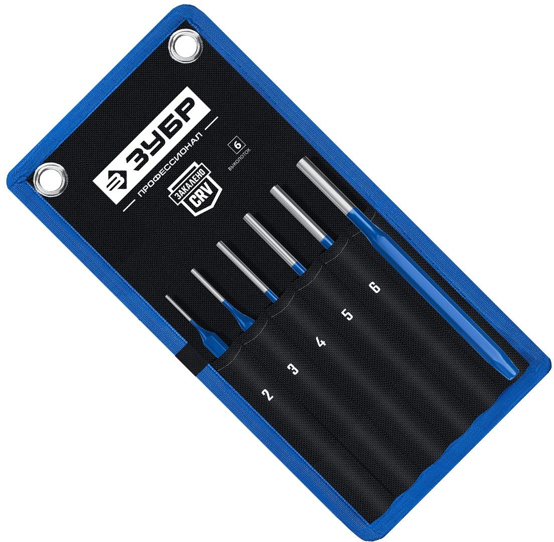 Набор шестигранных выколоток 180 мм ЗУБР 21070-H6, Cr-V, 6 предметов в чехле - фото