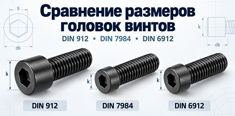Сравнение размеров головок винтов DIN 912, DIN 7984 и DIN 6912