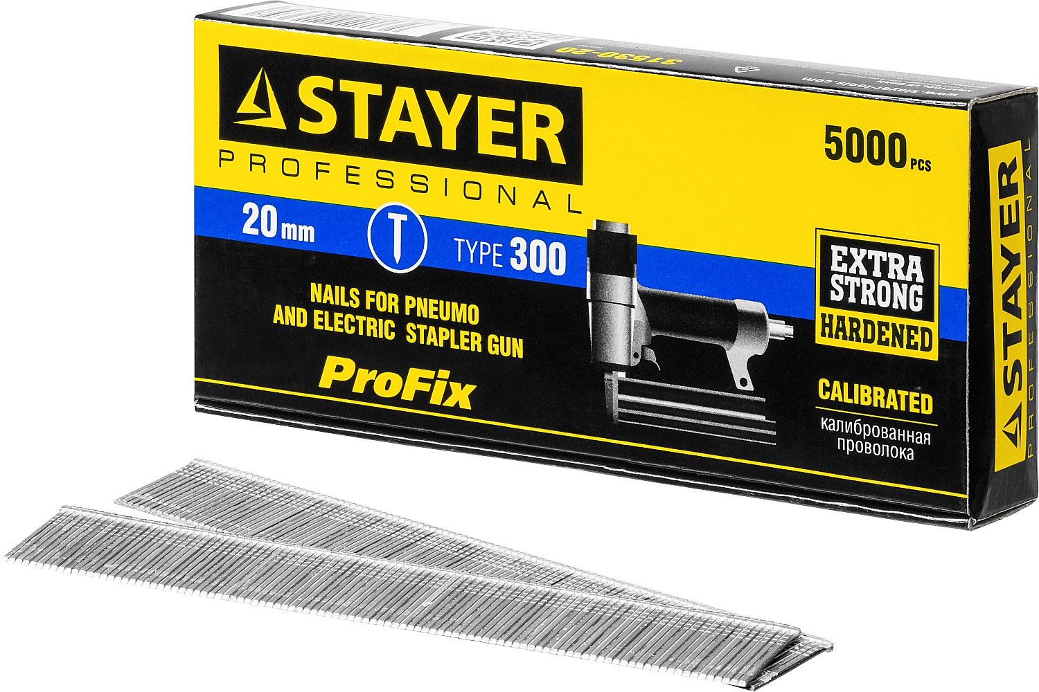 Гвозди 20 мм тип 300 (47/300/F) калибр 18GA Stayer Prof 31530-20, оцинкованная сталь, 5000 шт - фото