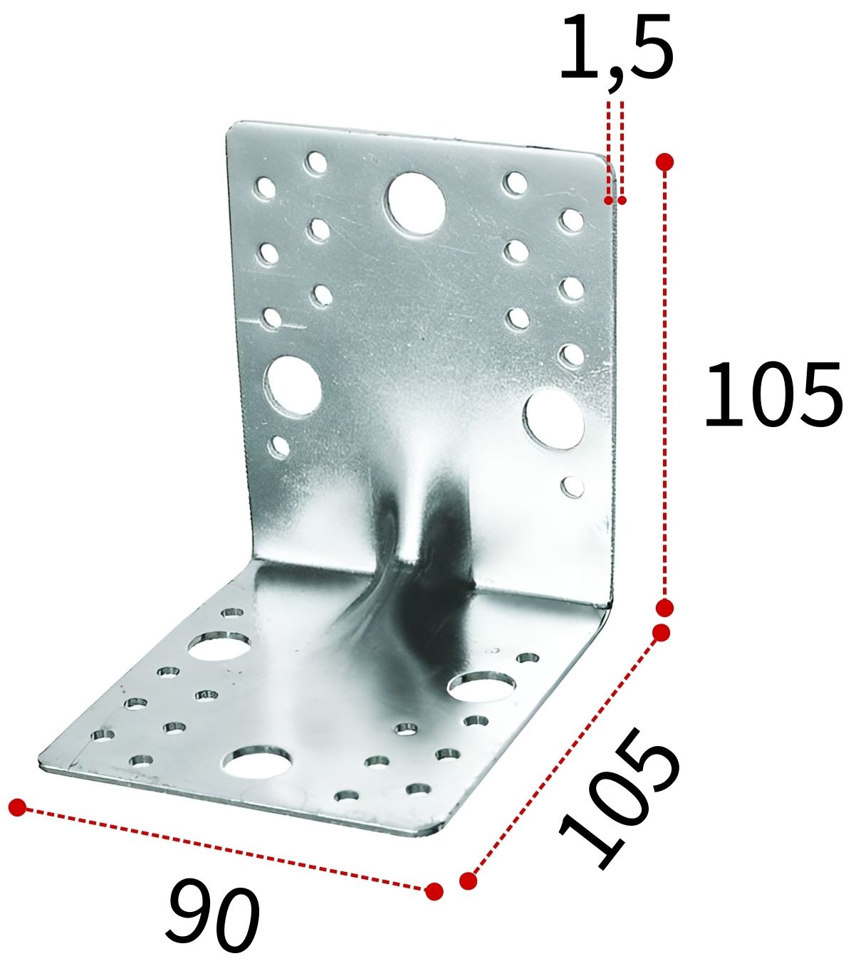 Уголок крепежный усиленный 105х105х90х1,5 мм, оцинкованная сталь - фото