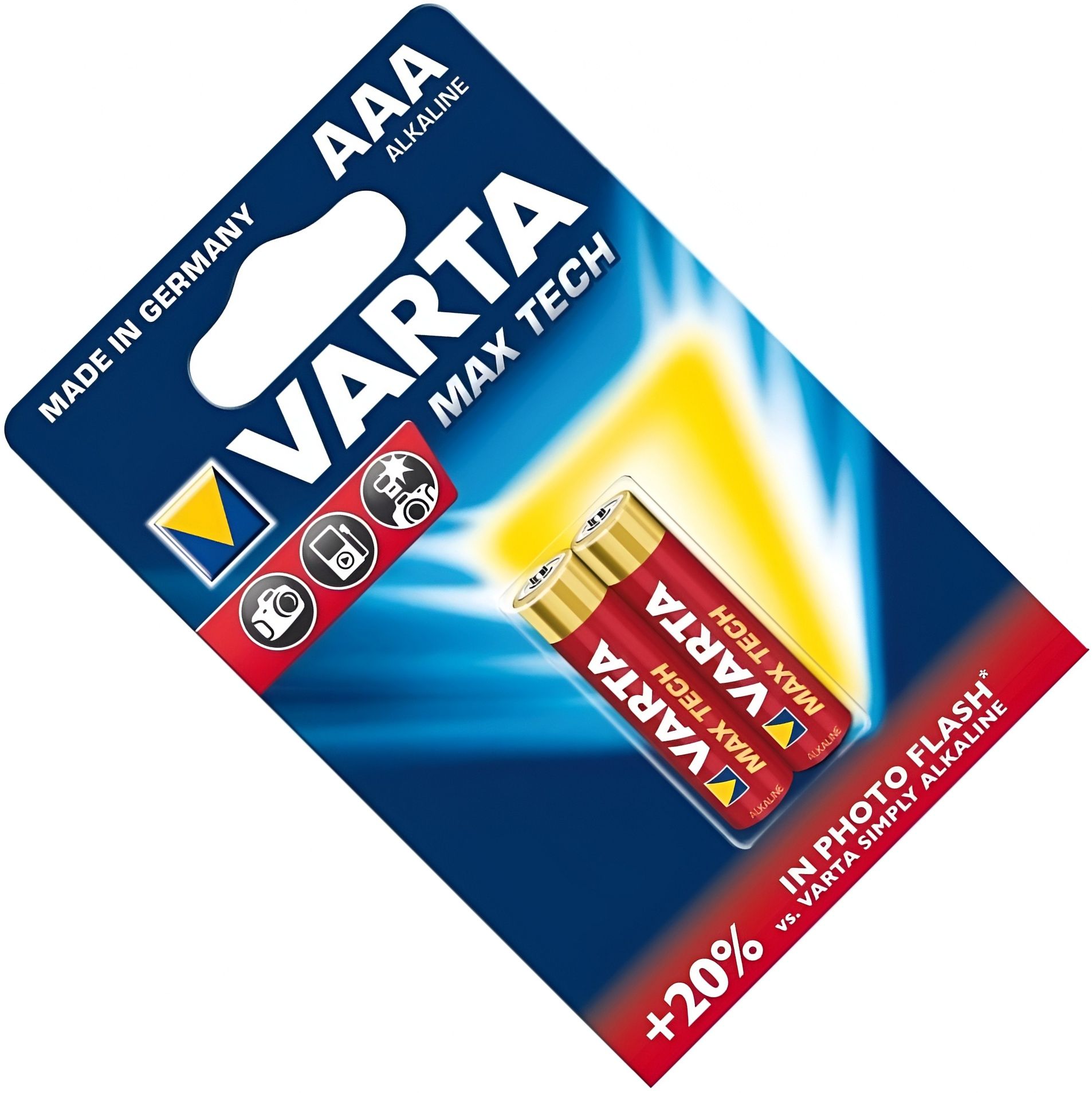 Батарейки щелочные AAA Varta Max Tech 4703101412, 2 шт в блистере - фото