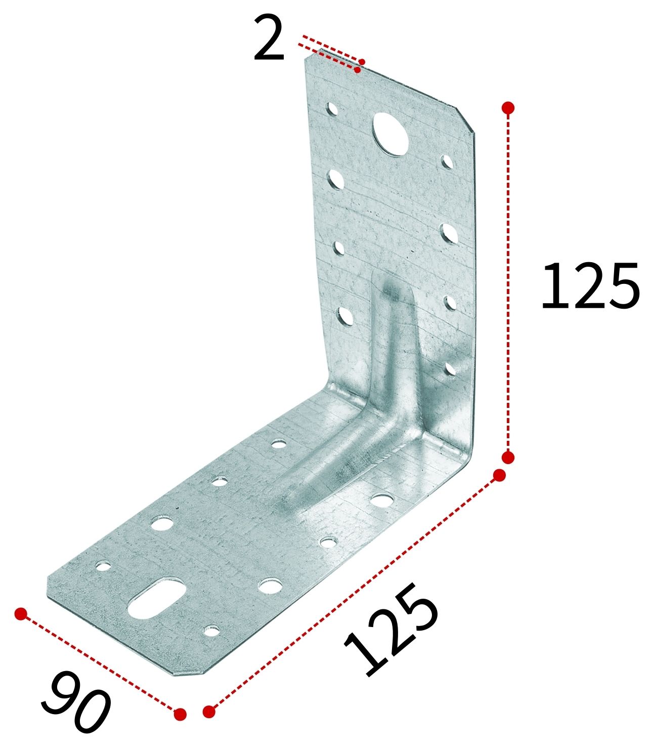 Уголок крепежный усиленный 125х125х90х2 мм Буратино 41/4, оцинкованная сталь - фото