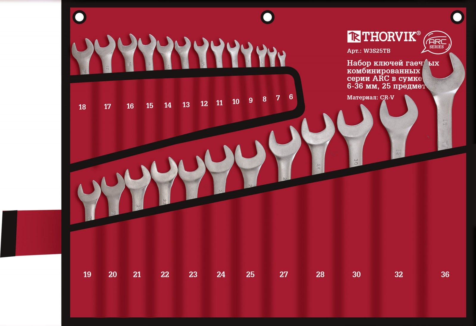 Набор ключей гаечных комбинированных 6-36 мм Thorvik ARC W3S25TB, 25 предметов - фото