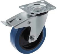 Колесо из синей резины с площадкой и тормозом, поворотное 125 мм SCLB 55