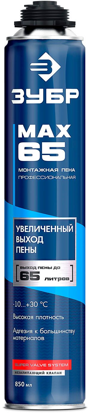 Изображение товара Пена монтажная пистолетная всесезонная, c увеличенным выходом, PRO 65 ЗУБР PROF, 850 мл