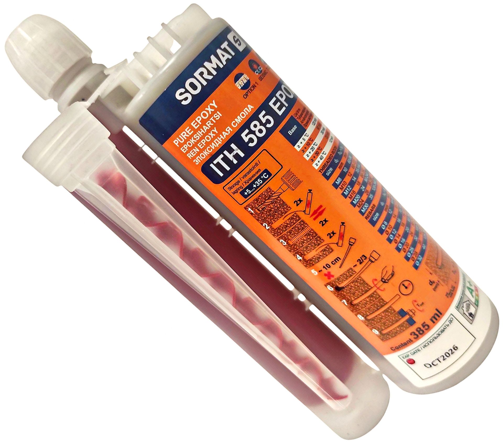 Химический анкер 385 мл SORMAT ITH 585 Epoxe 72948, эпоксидная смола, с насадкой и отвердителем - фото