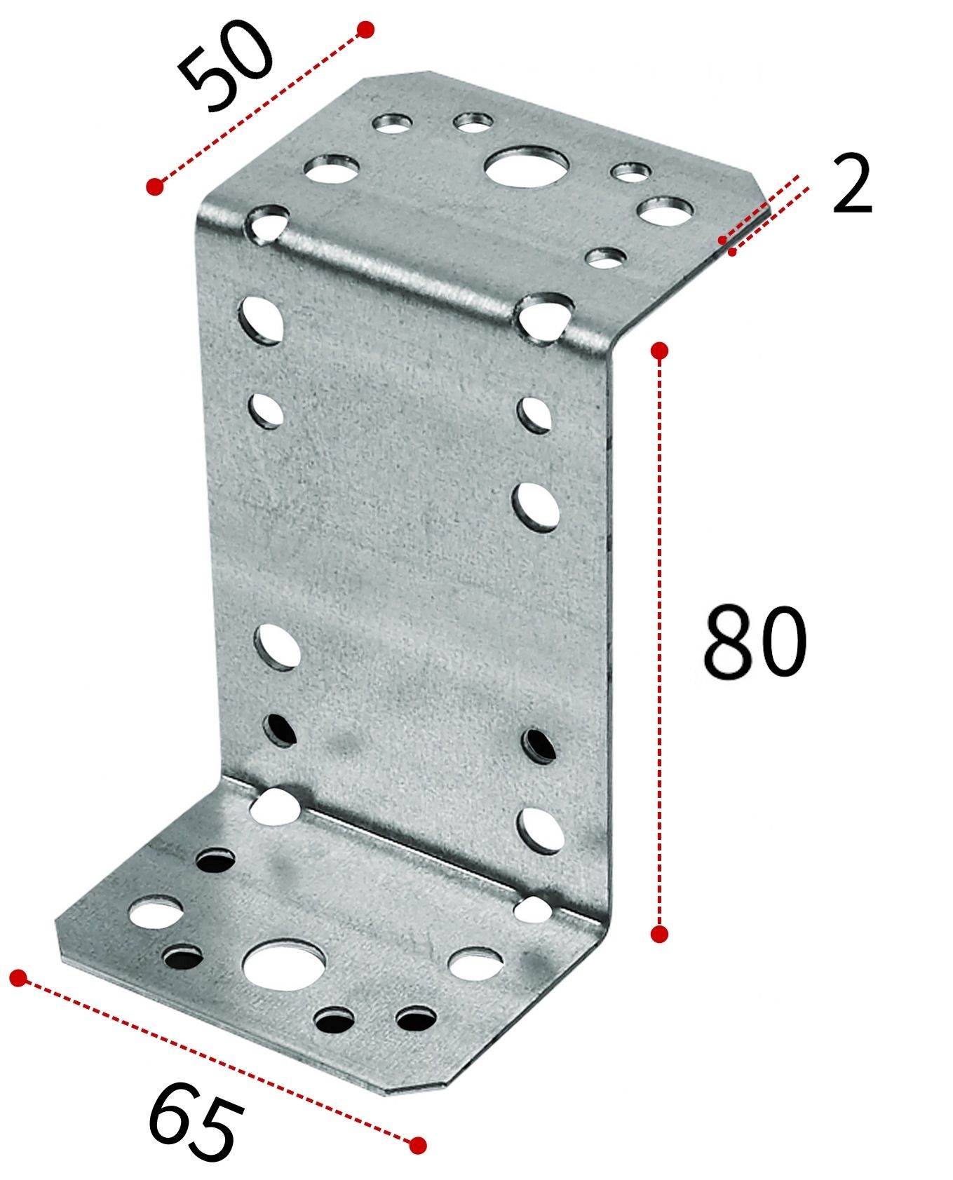 Крепежный уголок Z-образный 50х80х65х2 мм KUZ, оцинкованная сталь - фото