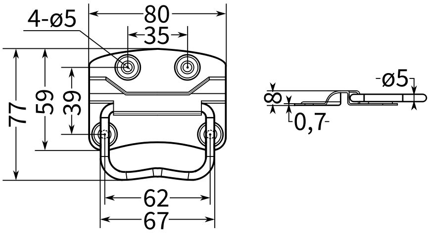 Откидная ручка для ящика 80 мм, M12, цинк (10 шт) - фото