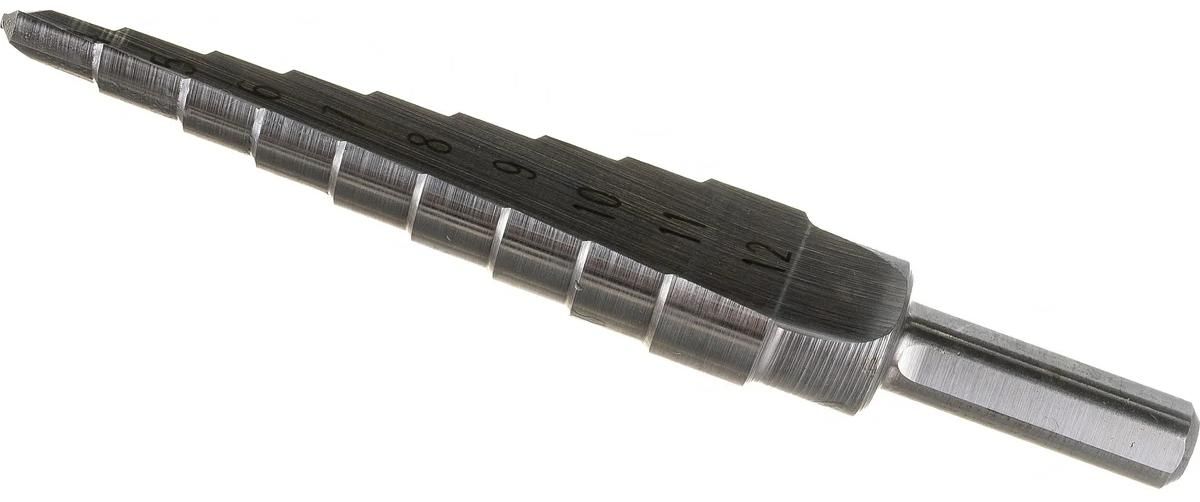 Сверло ступенчатое 4-12 мм, хвостовик 6 мм HSS Messer 19-09-412, 9 ступеней - фото