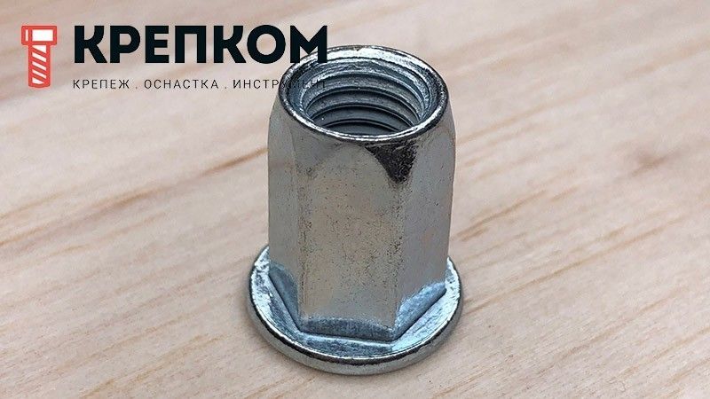 Резьбовая заклепка с цилиндрическим бортиком, шестигранная, оцинкованная сталь - фото