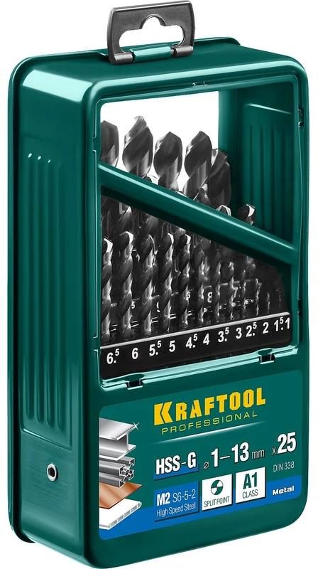 Изображение товара Набор сверл по металлу Kraftool 25 шт HSS-G 1-13 мм азотированное покрытие