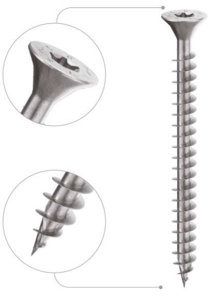 Саморез по дереву с потайной головкой и полной резьбой TORX Holz Technic HTS, оцинкованная сталь - фото