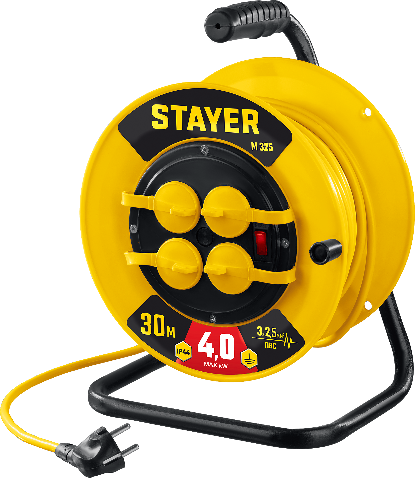 Удлинитель силовой на пластиковой катушке 4 розетки М-325 Stayer  - фото