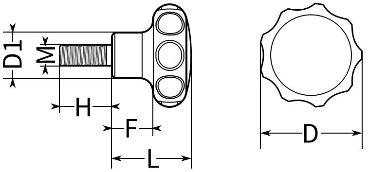 Ручка-винт М8х30 U62, нержавеющая сталь А2 - фото