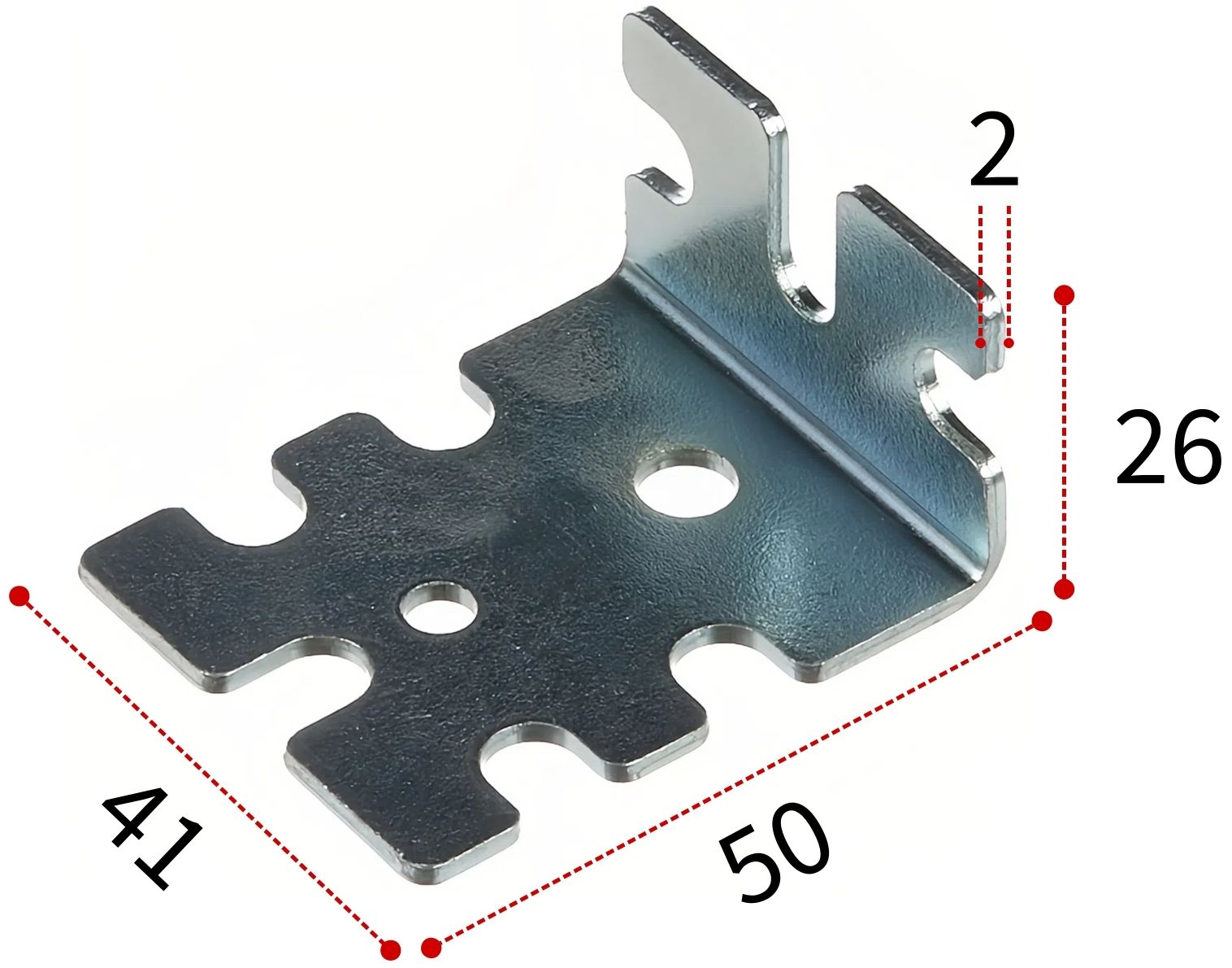 Уголок крепежный 50х26х41 мм, оцинкованная сталь - фото