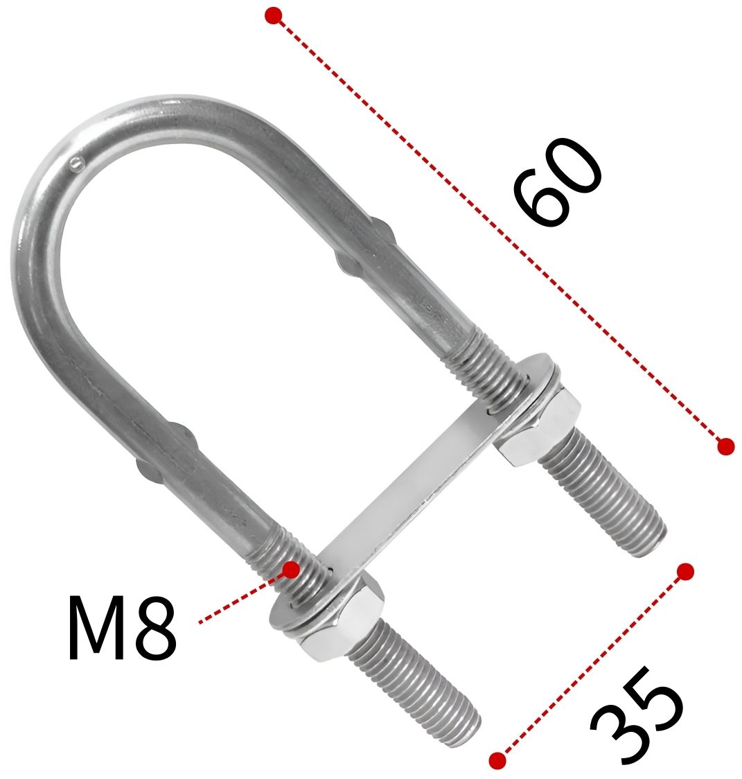 Болт-скоба U-образная М8х60 мм 8230, нержавеющая сталь А4 - фото