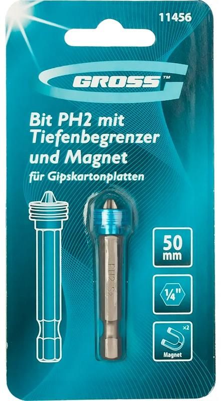 Бита с ограничителем и магнитом PH2x50 мм Gross 11456, сталь S2 - фото