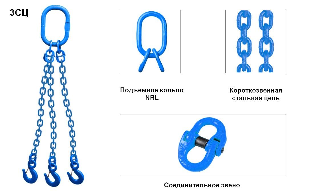 Цепной строп 3СЦ с крюками SKHL грузоподъемностью 8 т, длина 4 м, 10 класс прочности - фото