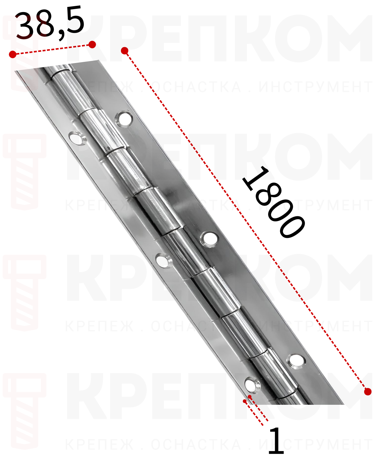 Петля рояльная 1800х38,5х1 мм L44C-201-3, нержавеющая сталь 201 - фото
