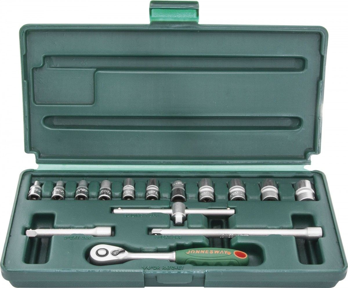 Изображение товара Набор торцевых головок 1/4"DR 15 шт. Jonnesway S04H2715S, диаметр 4-14 мм