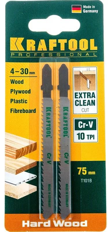 Полотно по дереву для лобзика 100/75 мм, чистый рез, T101B Kraftool 159511-2.5, хромованадиевая сталь, 2 шт - фото