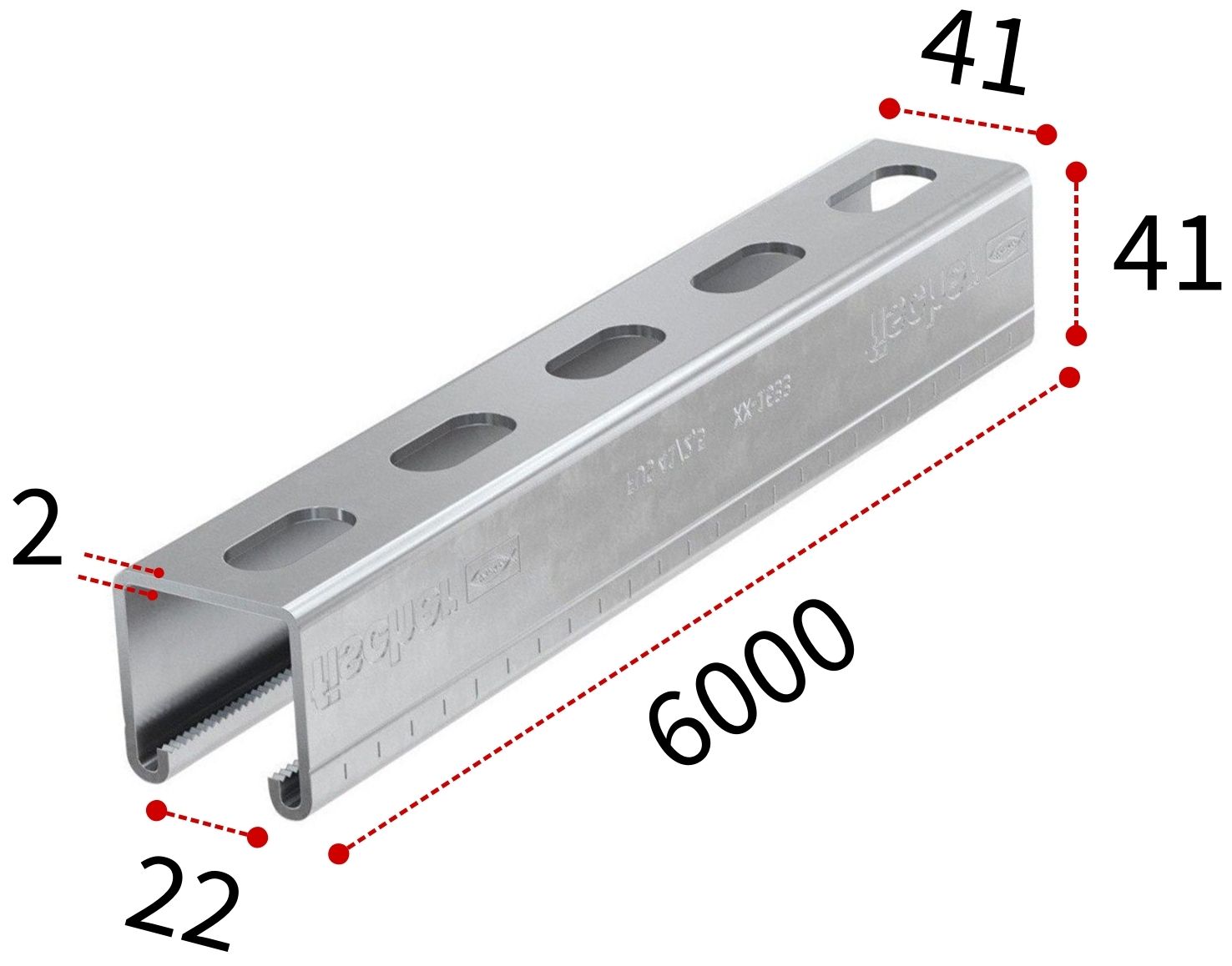Профиль монтажный С-образный 41х2,0х6000 мм Fischer FUS 537656, горячеоцинкованная сталь - фото