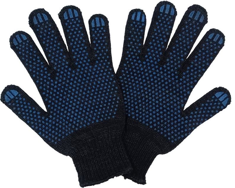 Перчатки трикотажные с ПВХ 7,5 класс вязки, 6 нитей Люкс, чёрные - фото