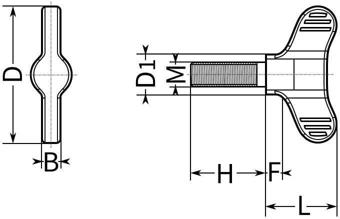Ручка-винт лепестковая U60, нержавеющая сталь А2 - фото