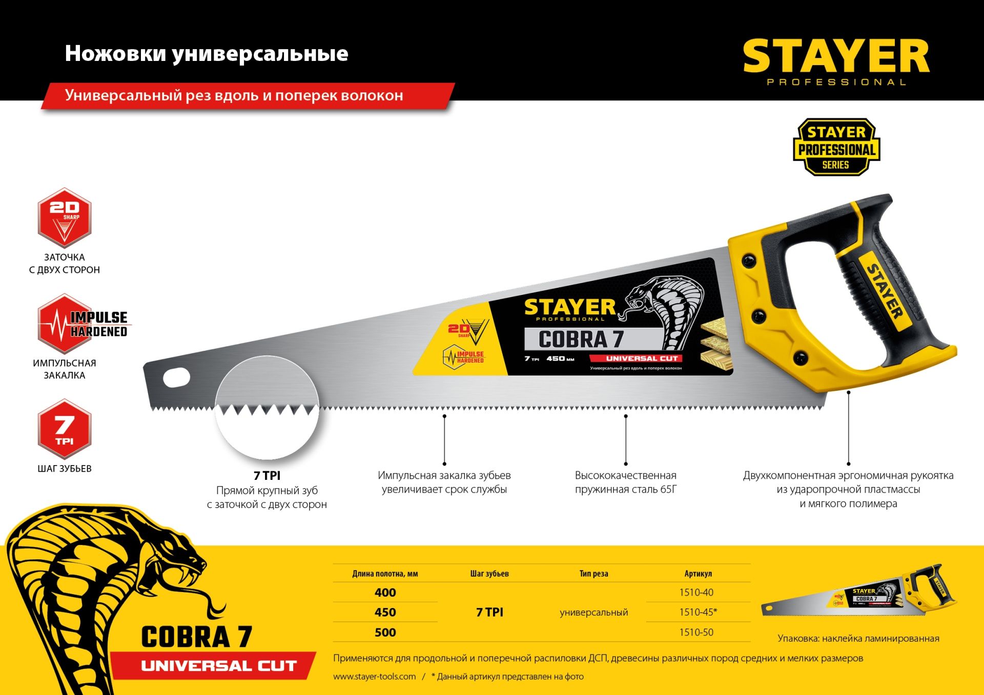 Ножовка универсальная Cobra 7 Professional Stayer - фото