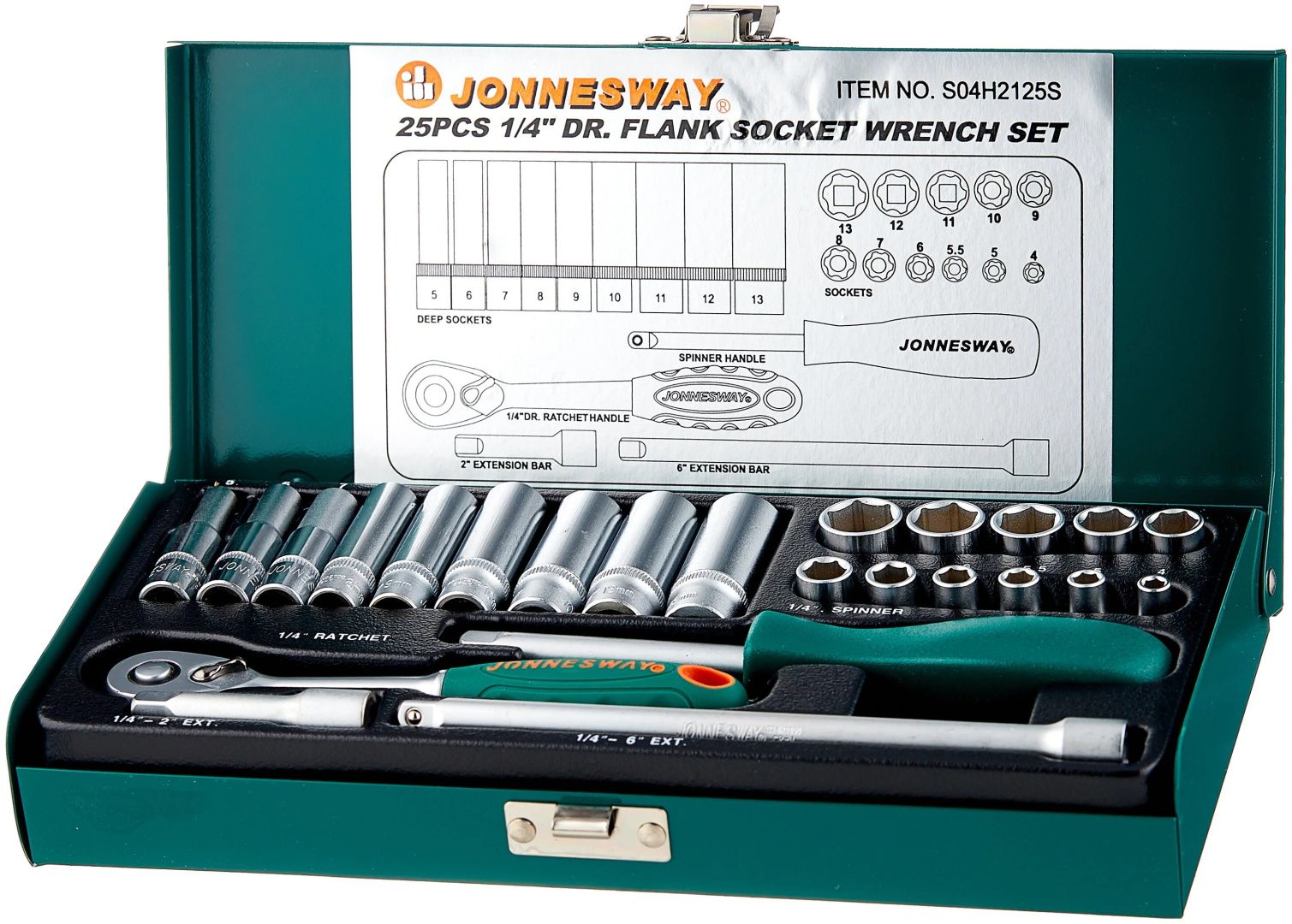 Изображение товара Набор торцевых головок 1/4 25 шт Jonnesway S04H2125S для монтажа и ремонта