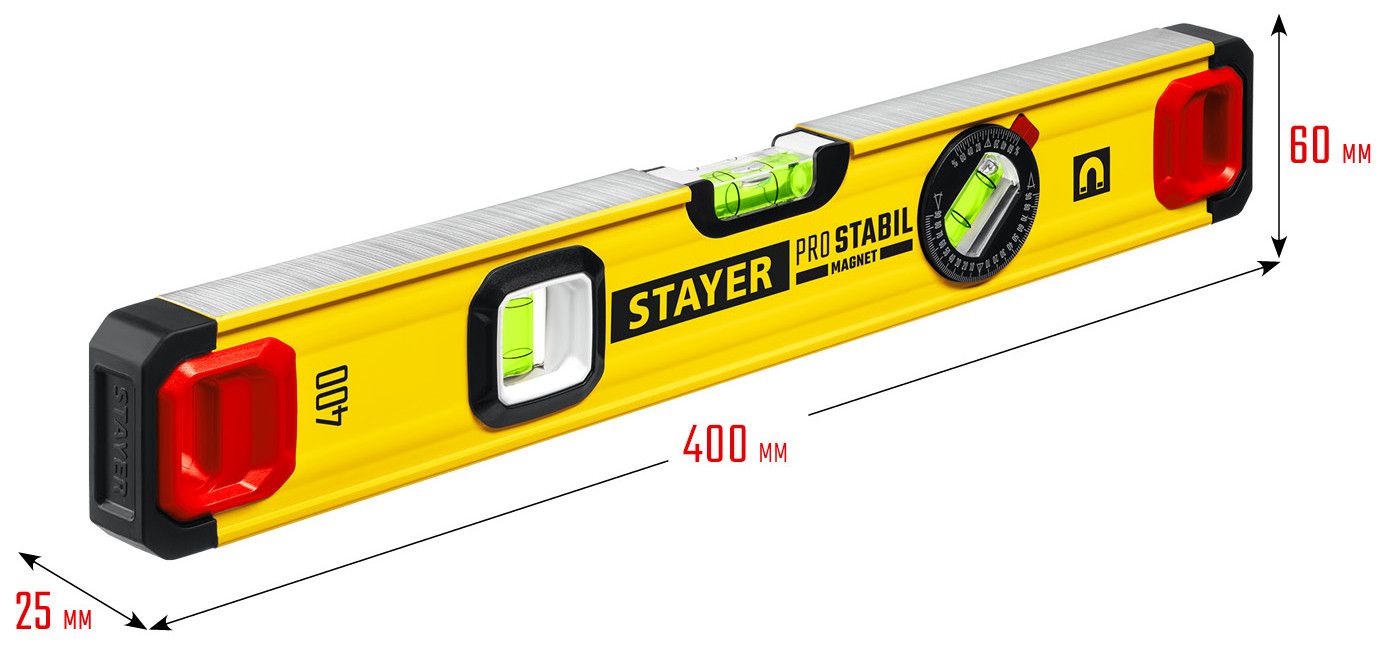 Уровень магнитный с поворотным глазком 400 мм Stayer Pro Stabil Professional 3480-040, усиленный - фото