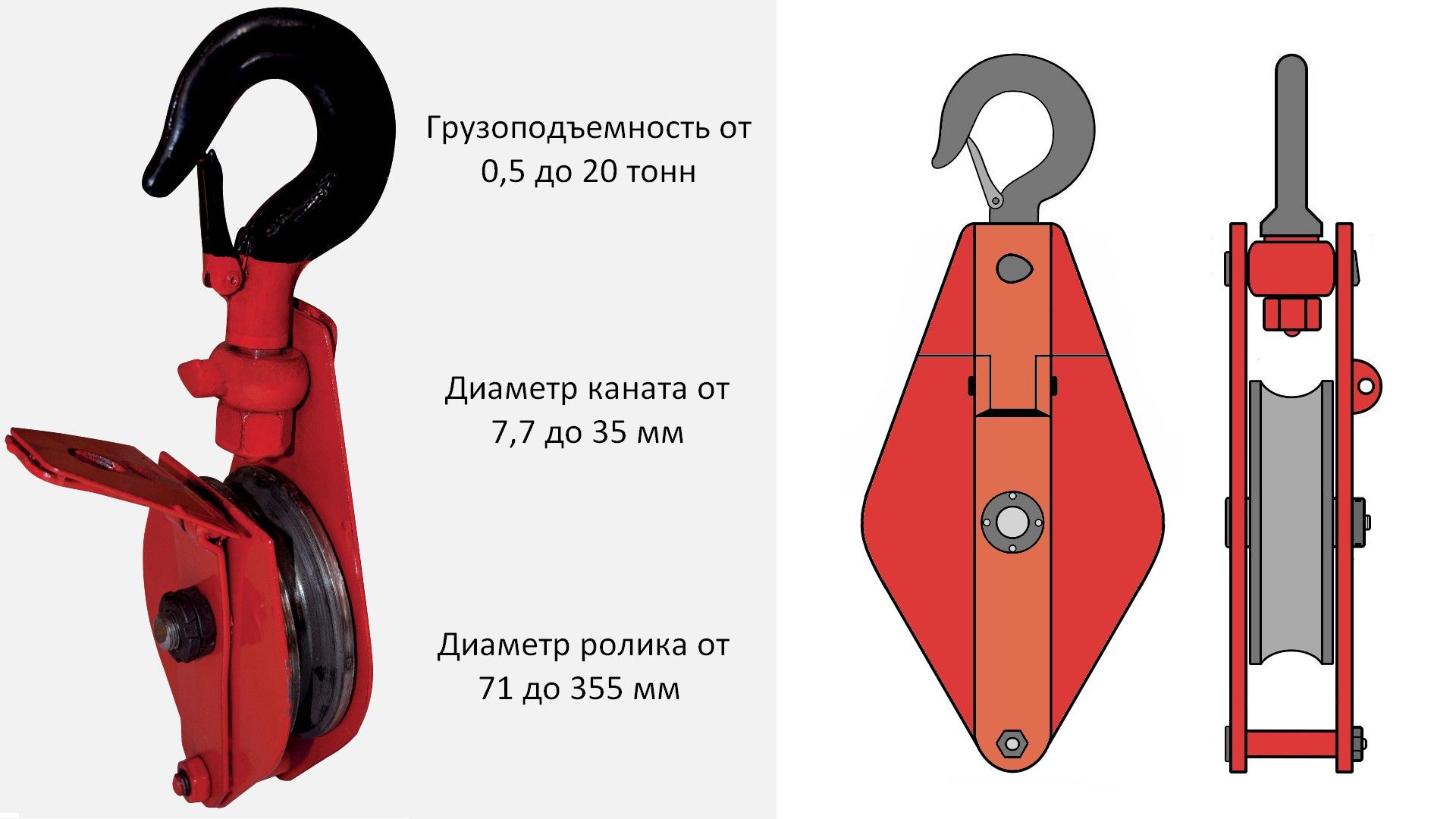 Блок монтажный с крюком под канат 31 мм HQGK 1-16, на подшипнике - фото