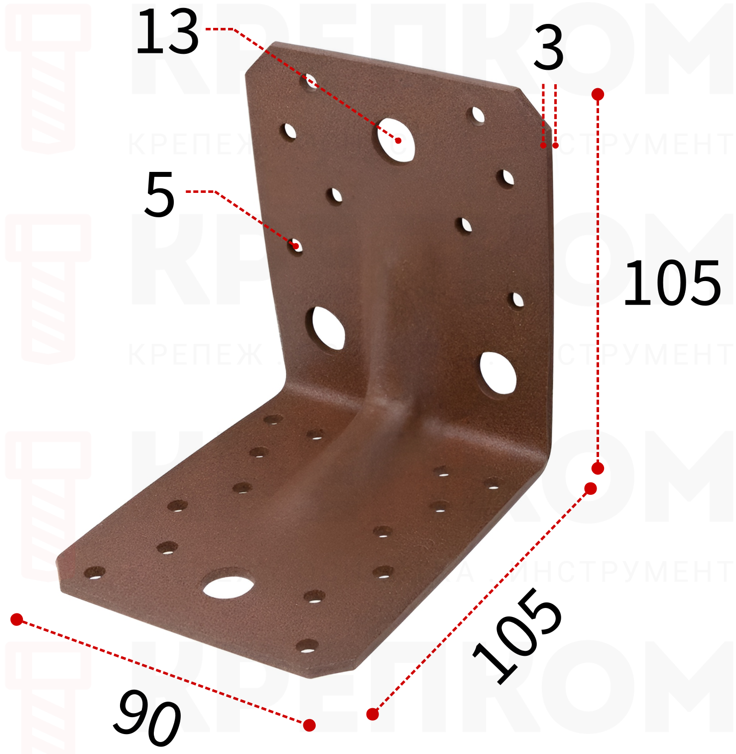 Уголок перфорированный усиленный 105х105х90 мм Gah Alberts Duravis 301224, коричневый, оцинкованная сталь - фото