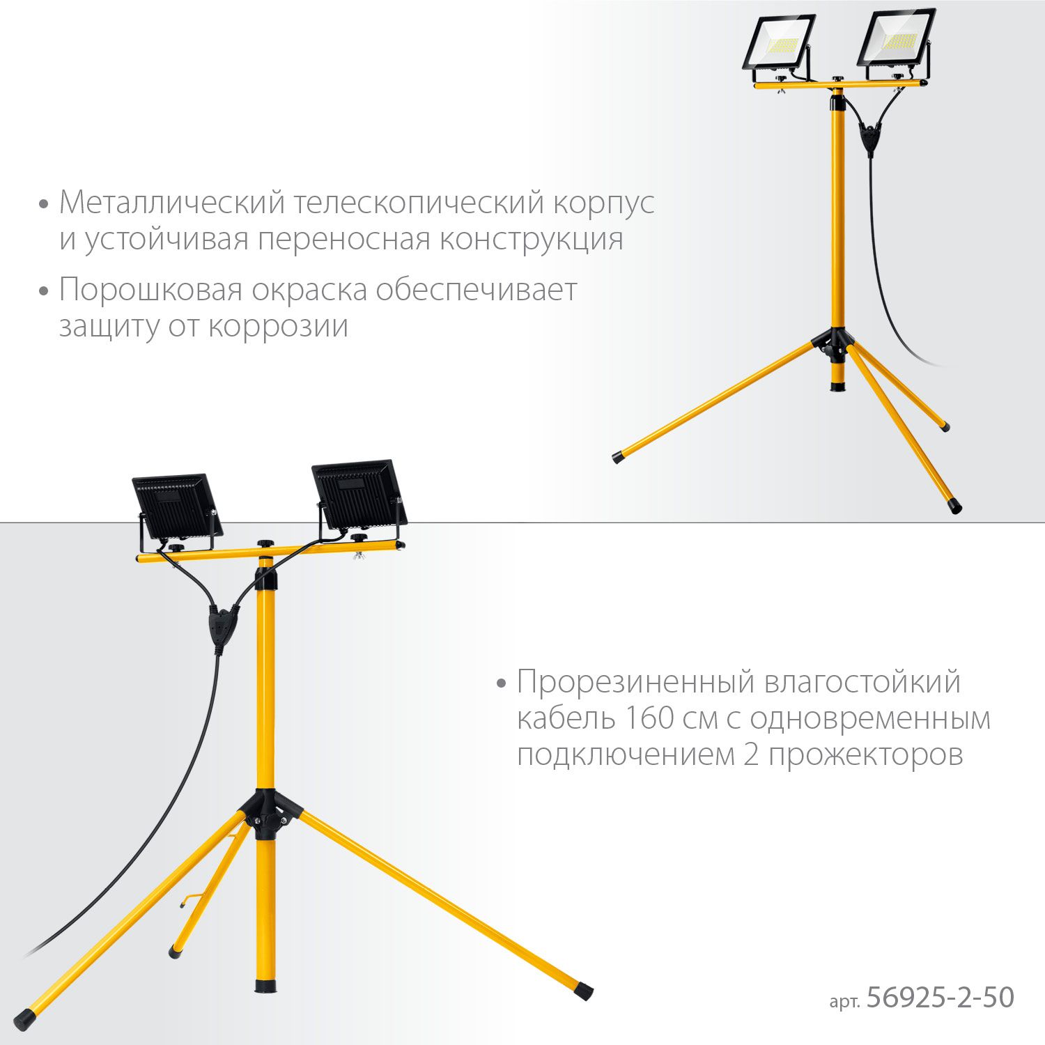 Прожекторы светодиодные 2х50 Вт на штативе Led-Max Stayer 56925-2-50 - фото