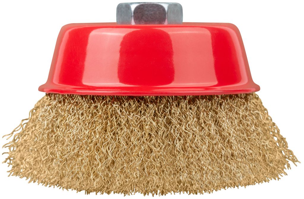 Щетка-крацовка чашечная для УШМ, витая стальная латунированная проволока 0,3 мм FIT - фото