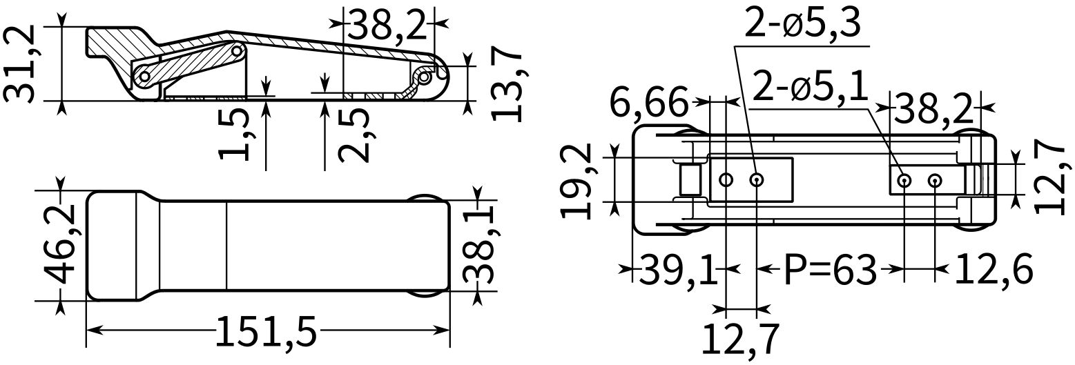 Замок-защелка скрытого типа L=151 B261C, резиновая, 50 шт - фото