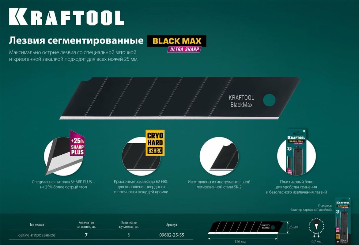 Лезвия сегментированные 25 мм Black Max Kraftool 09602-25-S5, 5 шт - фото