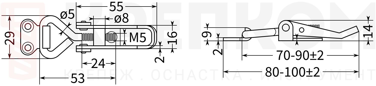 Замок регулируемый L=70-90 мм, нержавеющая сталь А2 - фото
