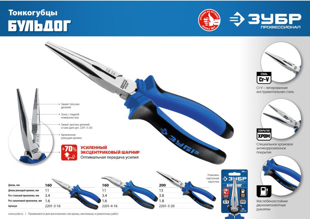 Тонкогубцы 160 мм Бульдог ЗУБР 2201-3-16_z02 - фото