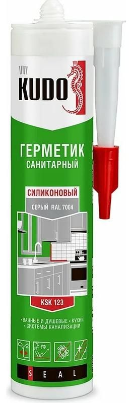 Герметик силиконовый санитарный 280 мл Kudo KSK-123, серый - фото