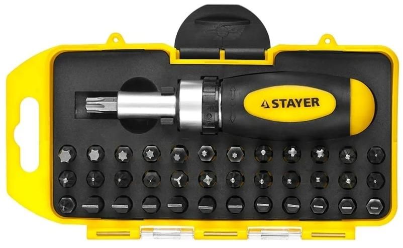 Набор отвертка реверсивная с битами Compact-38 Stayer 2557-H38, 38 предметов - фото
