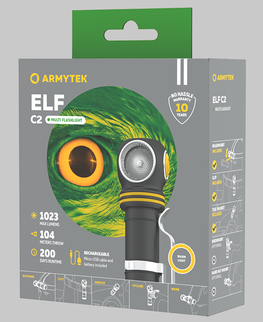 Мультифонарь светодиодный Armytek Elf C2 Micro USB F05102W, 1023 люмен, тёплый свет - фото