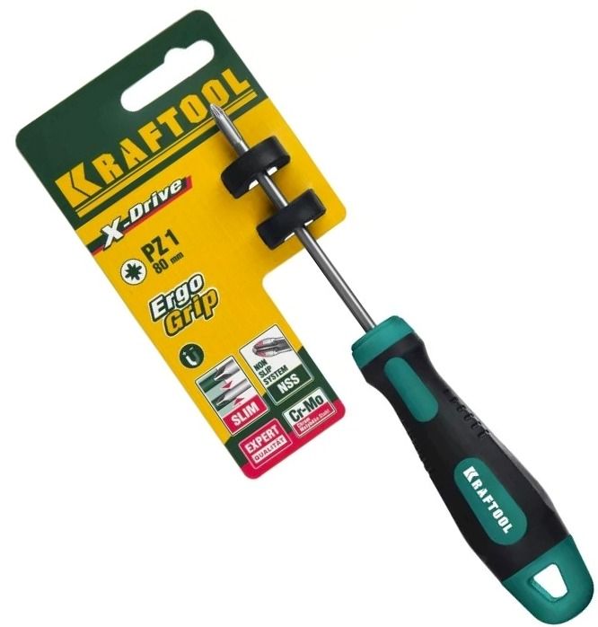 Отвертка крестовая PZ1 магнитная с насечкой Kraftool X-Drive 250073-1-080, сталь Cr-Mo - фото