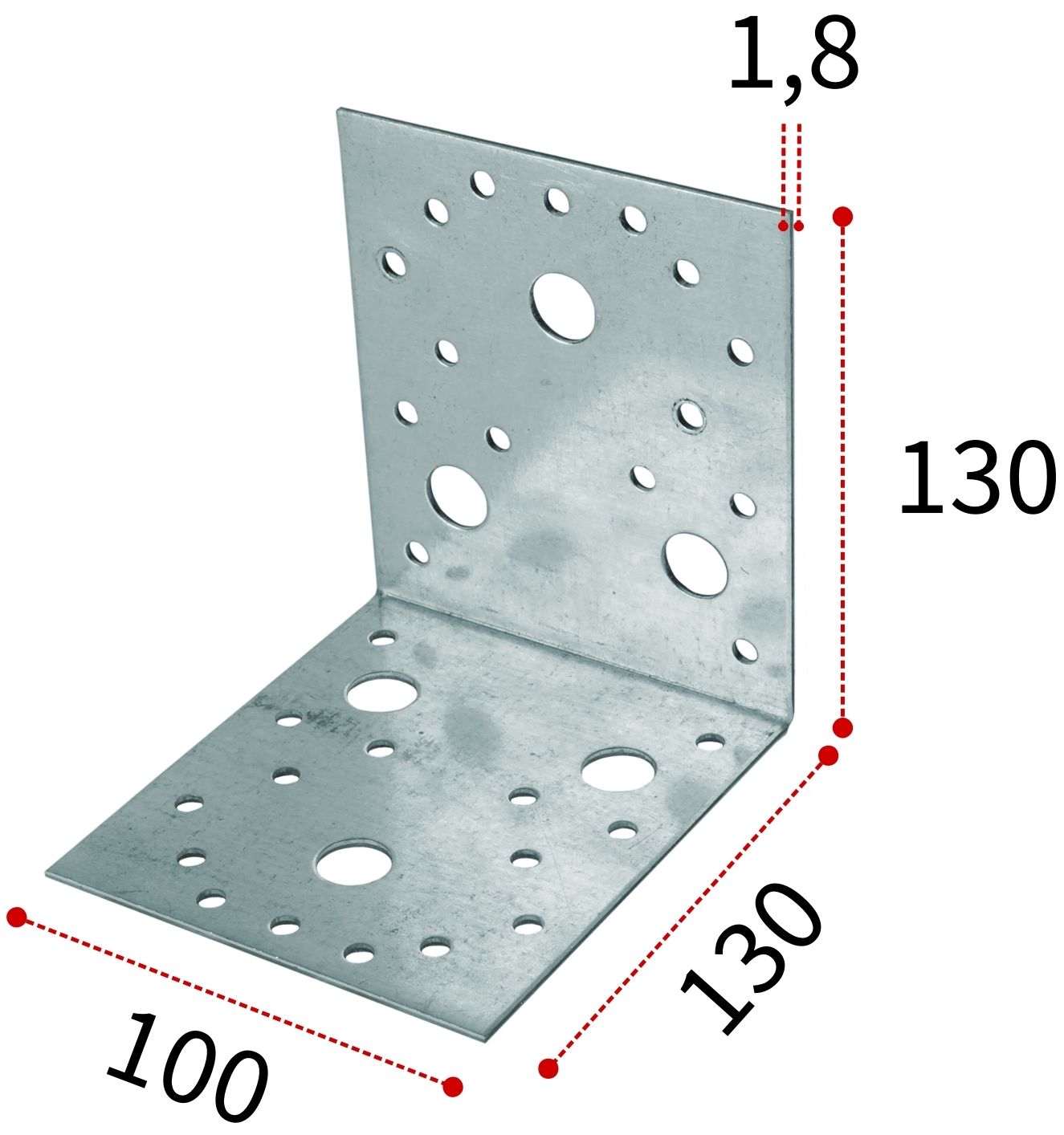 Изображение товара Уголок крепежный 100х130х130х1,8 мм из оцинкованной стали KU