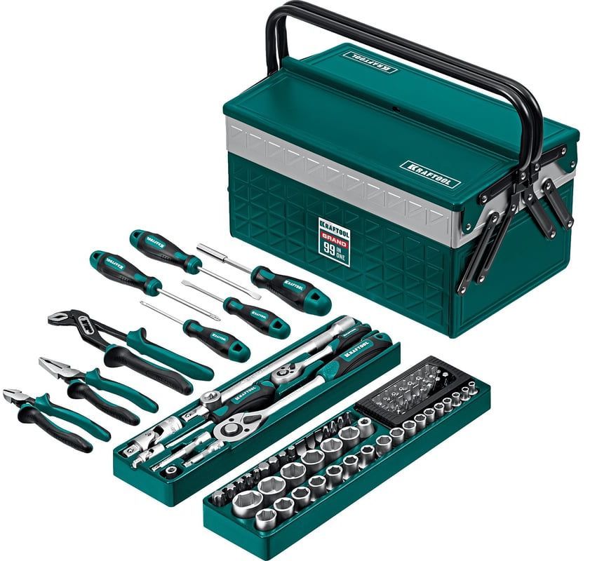 Набор инструмента универсальный 1/2"+1/4" Kraftool Grand-99 27978-H99, 99 предметов - фото