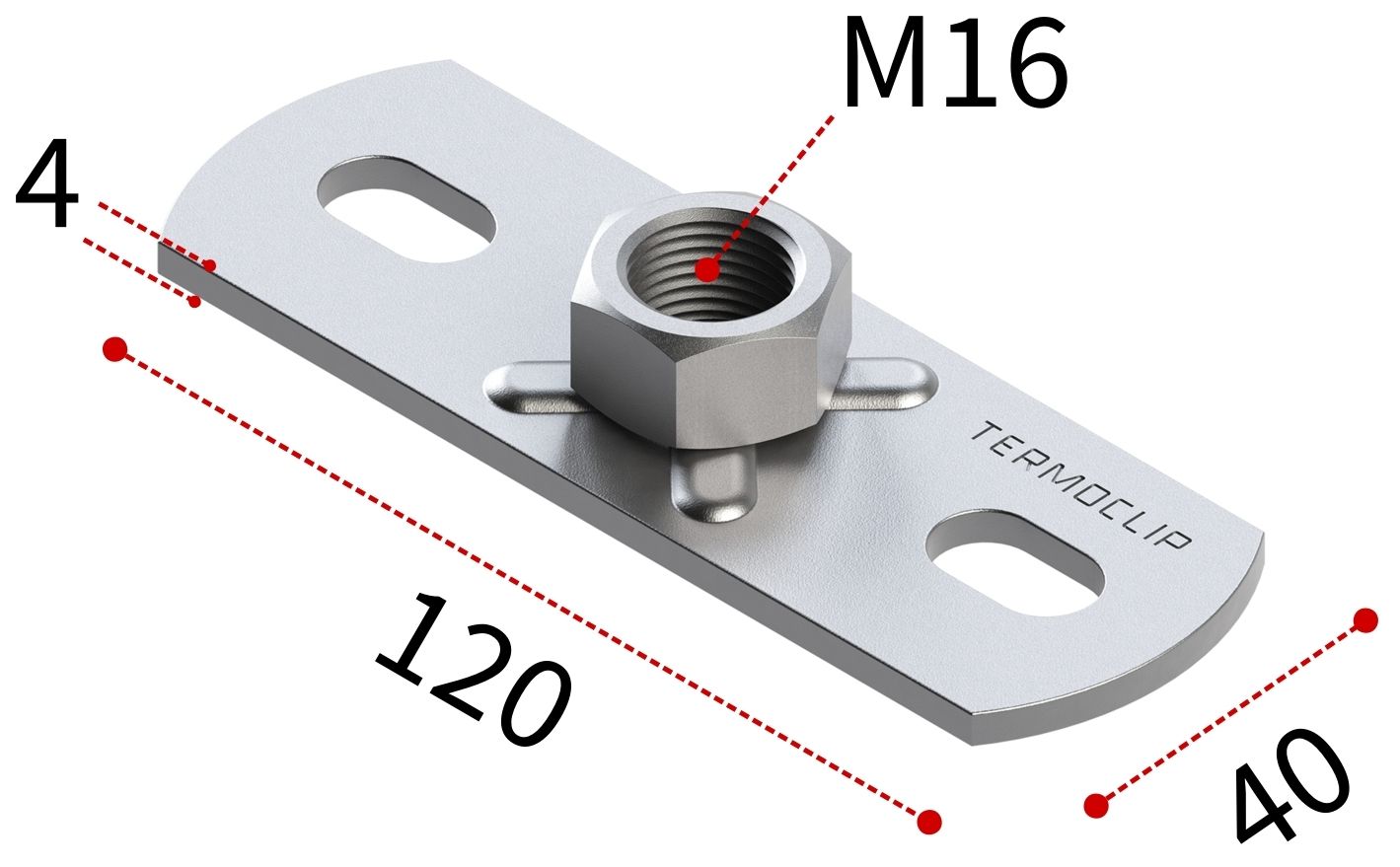 Пластина опорная для высоких нагрузок M16 Termoclip 4F2 09124005, оцинкованная сталь - фото