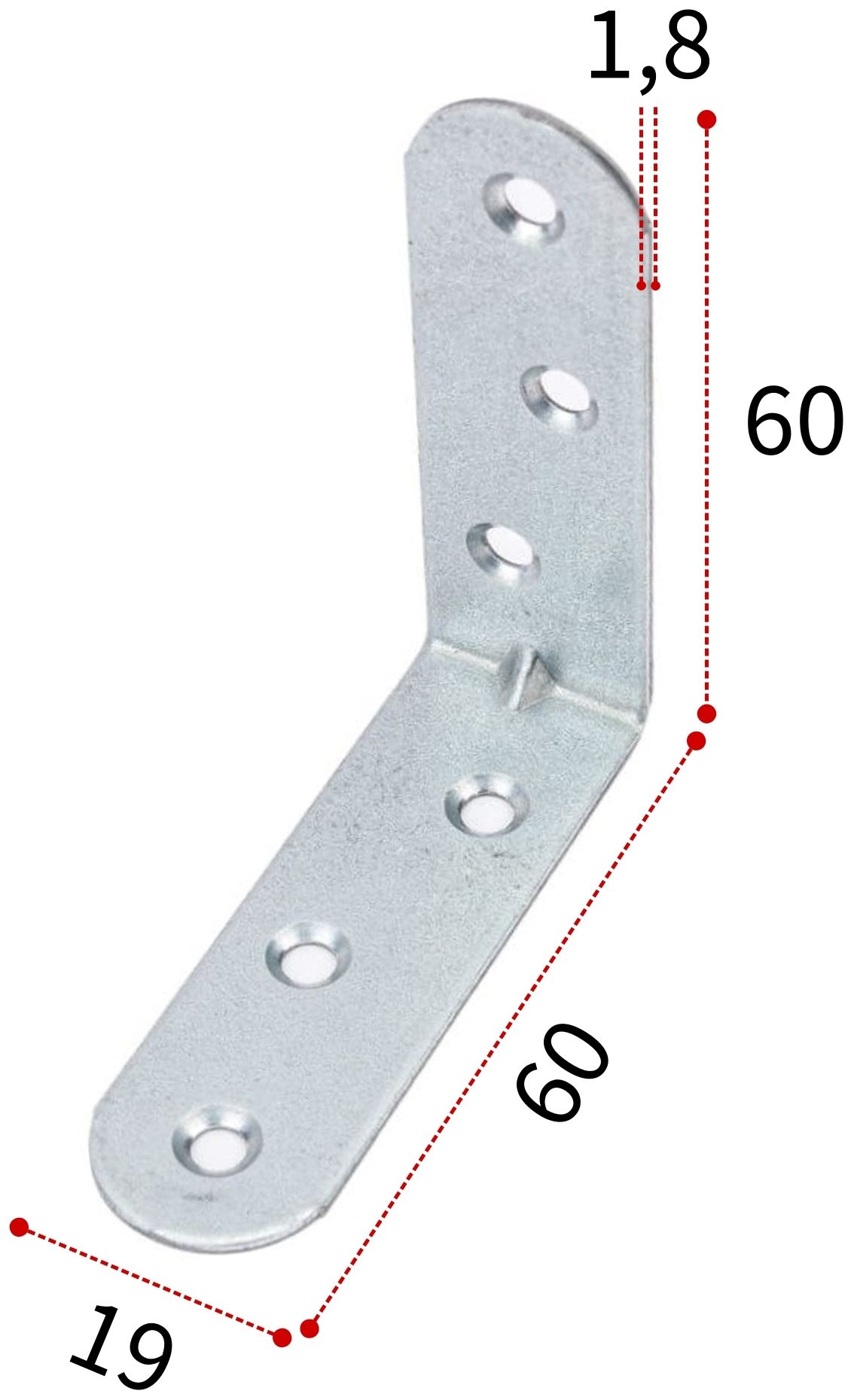 Изображение товара Уголок бытовой 60х60х19х1,8 мм UBKR, оцинкованная сталь