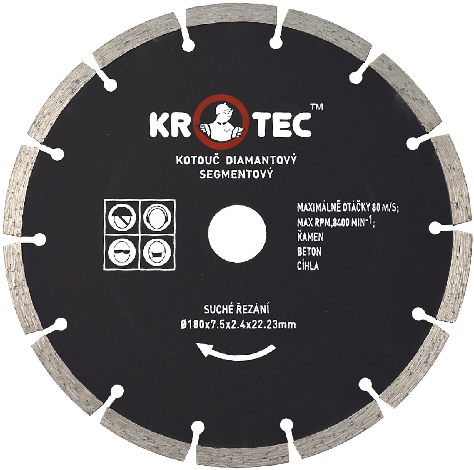 Диск алмазный сегментный 180х7,5х2,4х22,2 мм Krotec 3801004 - фото